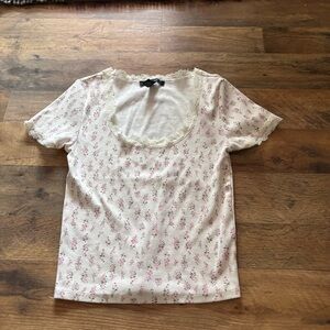 Forever 21 Pink Floral Lace Trim Top